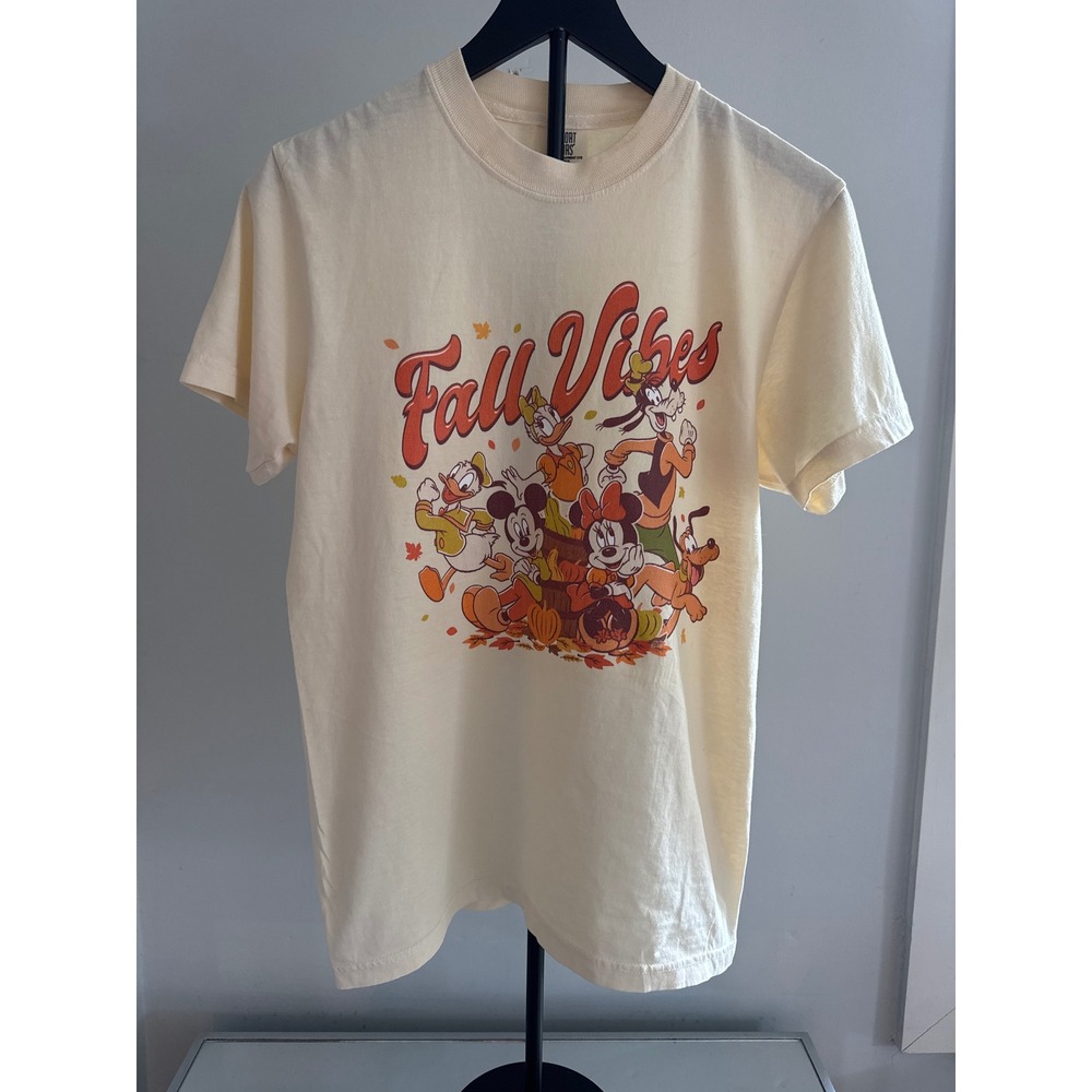 Disney Comfort Colors Fall Vibes Mickey Minnie Donald Goofy T-Shirt Small Cream